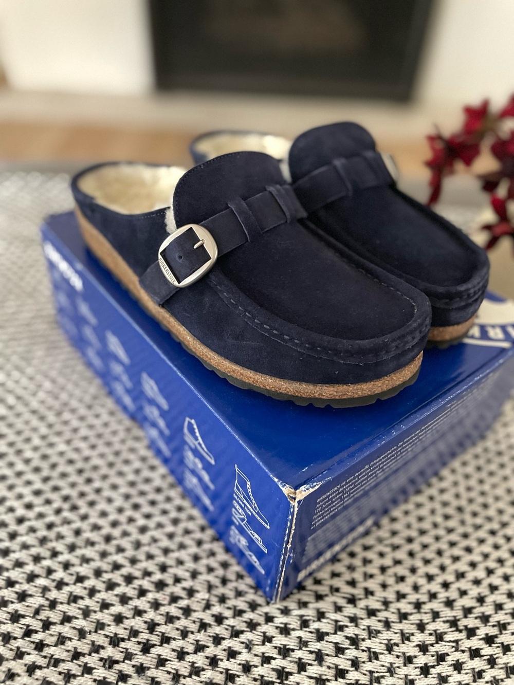 Birkenstock Buckley Shearling Navy Blue Clog Mule Size 40 Women